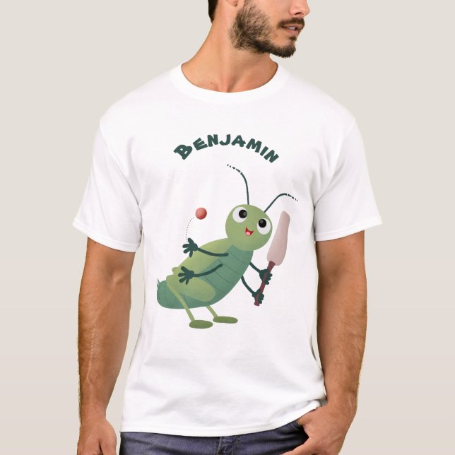 T-shirt Illustration d'un insecte du cricket vert mou (Devant)