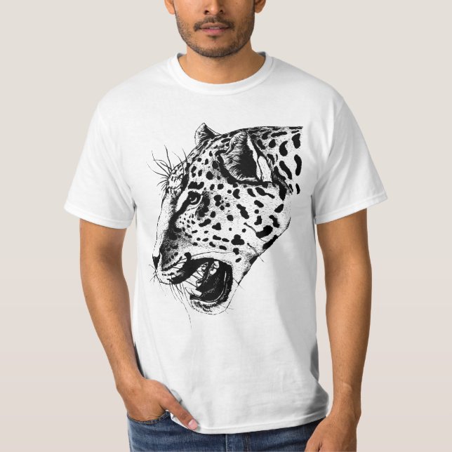 T-shirt Illustration d'un léopard tiré à la main noire et  (Devant)
