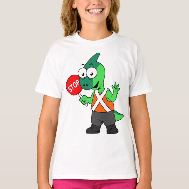 T-shirt Illustration D'Un Parasaurolophus Traffic Enforcer (Devant)
