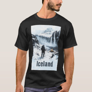 T-shirt Illustration d'un paysage islandais et d'un randon