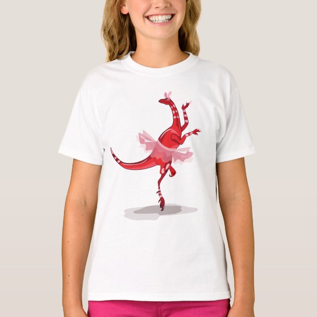T-shirt Illustration D'Un Raptor Danseur Ballerina. (Devant)