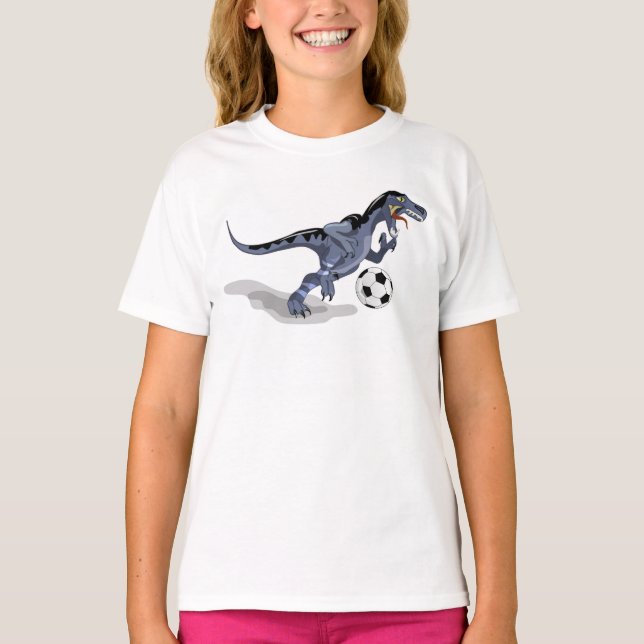 T-shirt Illustration D'Un Raptor Dinosaure Jouant Au Footb (Devant)