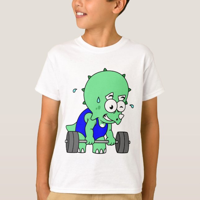 T-shirt Illustration D'Un Tricératops Poids De Levage. (Devant)