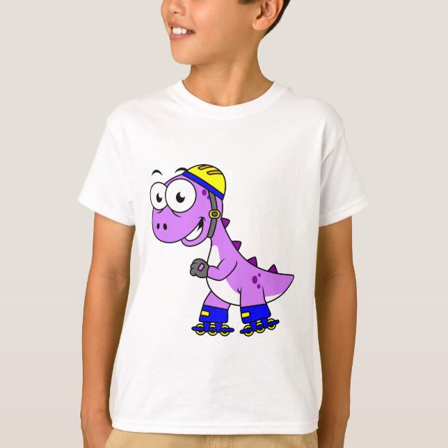 T-shirt Illustration D'Un Tyrannosaurus Rex De Patinage. (Devant)