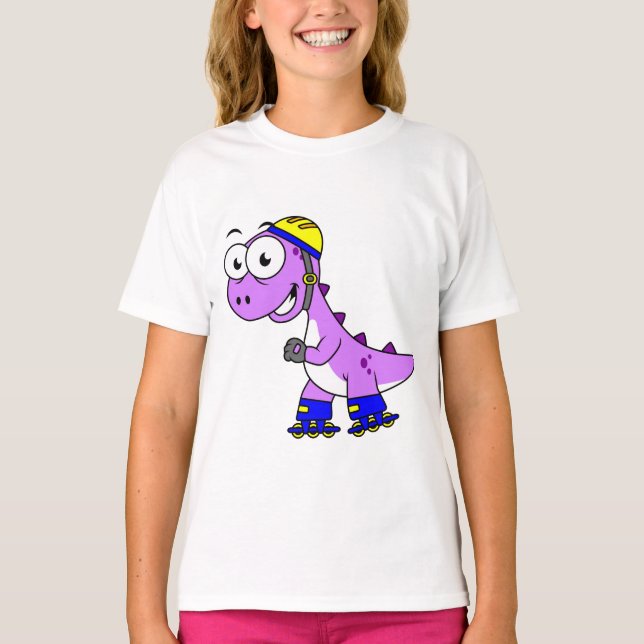 T-shirt Illustration D'Un Tyrannosaurus Rex De Patinage. (Devant)