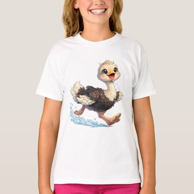 T-shirt Illustration d'une aventure heureuse d'autruche mi (Devant)