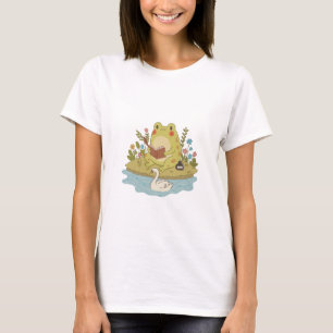 T-shirt Illustration d'une grenouille Cottagecore lisant u