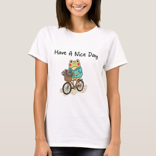 T-shirt Illustration d'une grenouille fantaisiste à vélo (Devant)