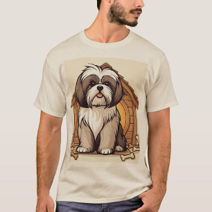 T-shirt Illustration d'une maison pour chien Shih Tzu mign