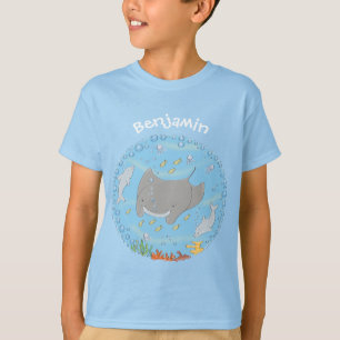 T-shirt Illustration d'une mignonne raie manta et de bulle