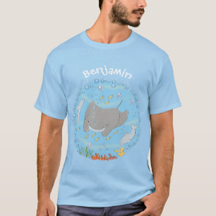 T-shirt Illustration d'une mignonne raie manta et de bulle