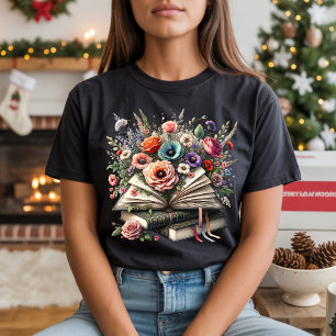 T-Shirt Illustration d'une pile de livres floraux