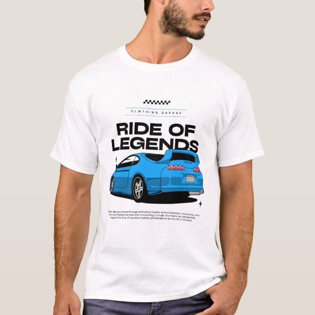 T-shirt Illustration d'une voiture de sport Turbo bleu (Devant)