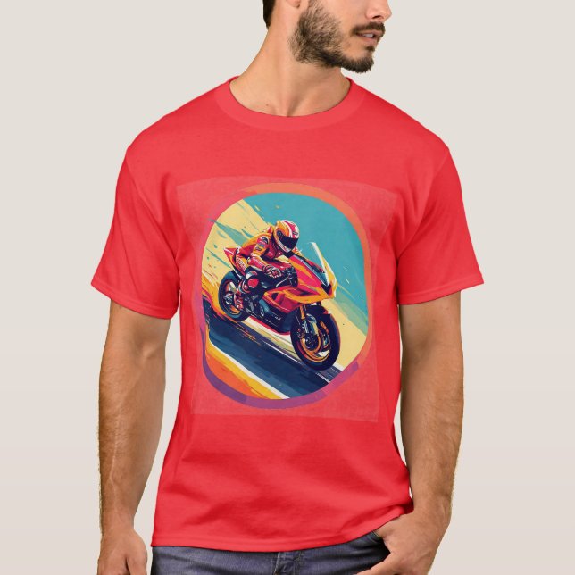 T-shirt Illustration dynamique de motard en course (Devant)