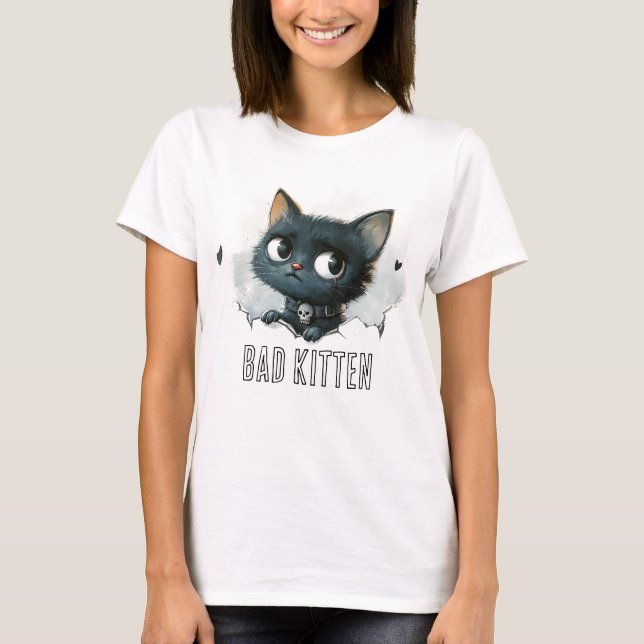 T-shirt Illustration Edgy Kitten - Texte "Bad Kitten" (Devant)