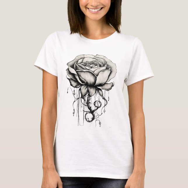 T-shirt Illustration élégante du Rose à main (Devant)