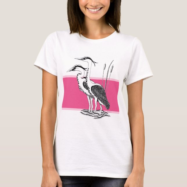 T-shirt Illustration en noir et blanc de Heron (Devant)