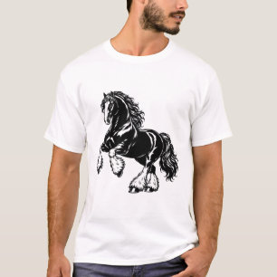 T-shirt Illustration en noir et blanc d'un puissant cheval