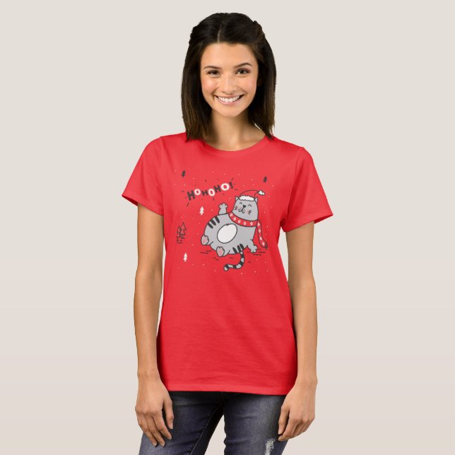 T-shirt Illustration Fat Cat Christmas (Devant entier)