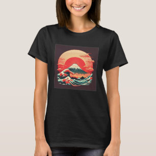 T-shirt Illustration Femme Mont Fuji Grandes Vagues Mer Co