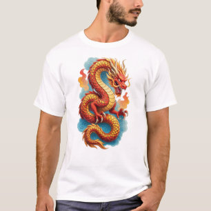 T-shirt Illustration féroce du dragon rouge chinois-67561