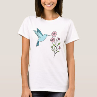 T-shirt Illustration florale de colibri et rose