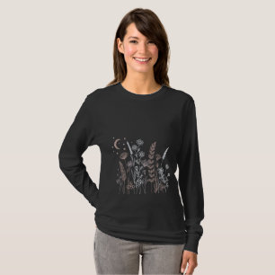 T-shirt Illustration florale de nuit bohème – Lune, étoile