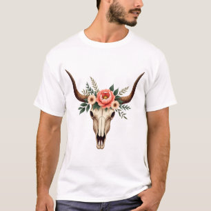 T-shirt Illustration florale vintage de crâne de taureau b