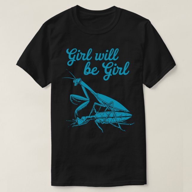 T-shirt Illustration Fun Blue Mantis avec un texte blanc (Design devant)