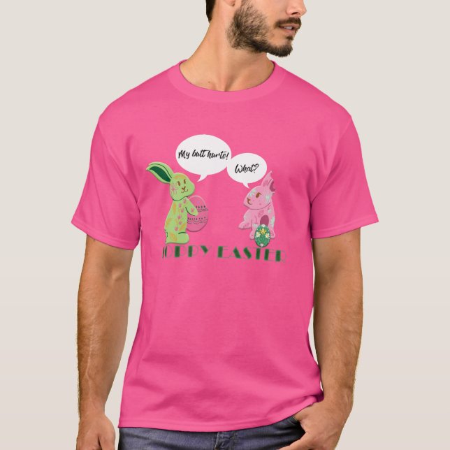 T-shirt Illustration Funny Green Pink Bunnies Pâques (Devant)