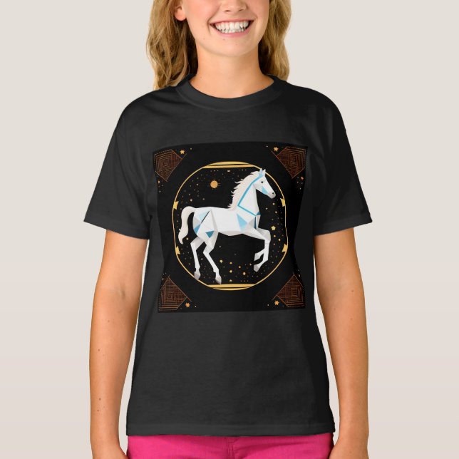 T-shirt Illustration géométrique abstraite de cheval blanc (Devant)