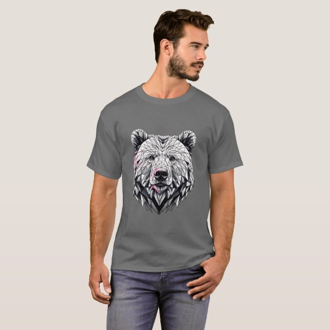 T-shirt Illustration géométrique de la face de l'ours poly (Devant entier)