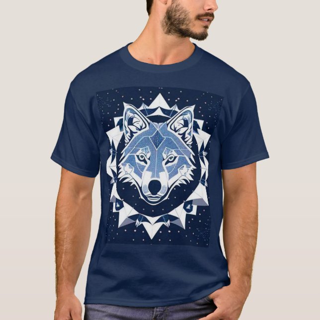 T-shirt Illustration géométrique de loup (Devant)
