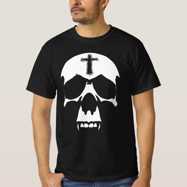 T-shirt Illustration gothique du crâne noir et blanc (Devant)
