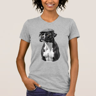 T-shirt Illustration graphique monochrome de chien Boxer v