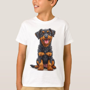 T-shirt Illustration joyeuse d'un chien noir et feu