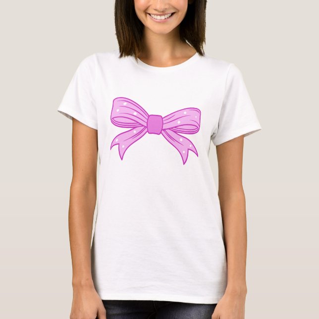 T-shirt Illustration Kawaii Girly Pink Poka Dot Bow (Devant)