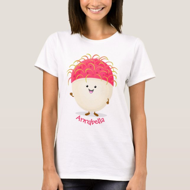 T-shirt Illustration mignon du ramboutan rose (Devant)