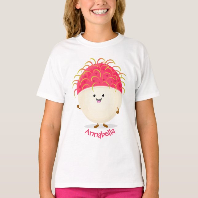 T-shirt Illustration mignon du ramboutan rose (Devant)