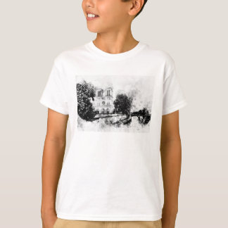T-shirt Illustration monochrome de la cathédrale Notre-Dam