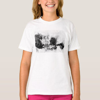 T-shirt Illustration monochrome de la cathédrale Notre-Dam