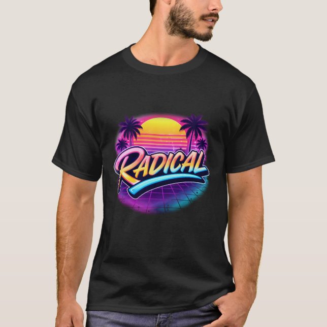 T-shirt Illustration néon synthwave rétro radical des anné (Devant)