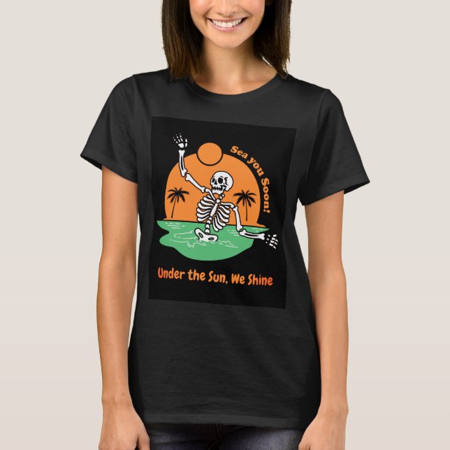 T-shirt Illustration noir et orange - Crâne d'été T-Shir (Devant)