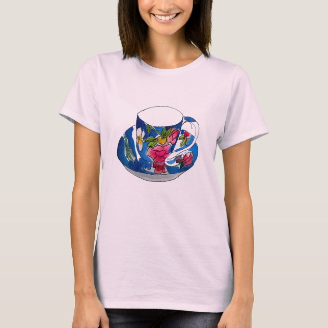 T-shirt illustration originale de l'aquarelle Teacups vint (Devant)