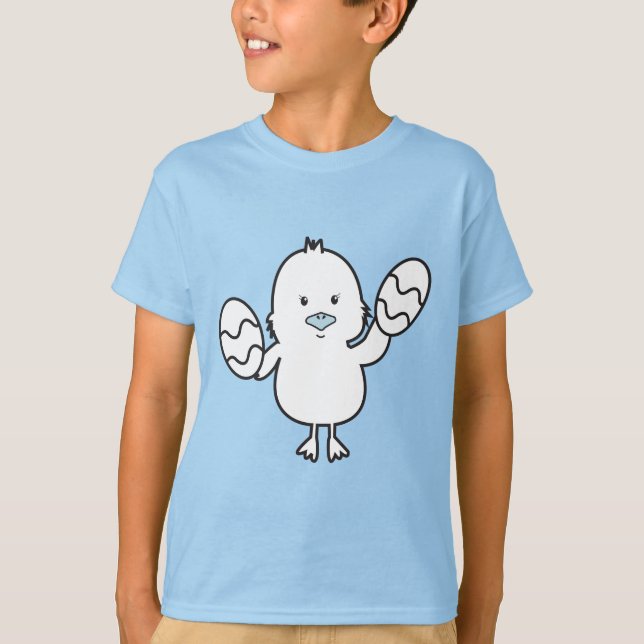 T-shirt Illustration Pastel Blue Cute Easter Chick & Oeufs (Devant)