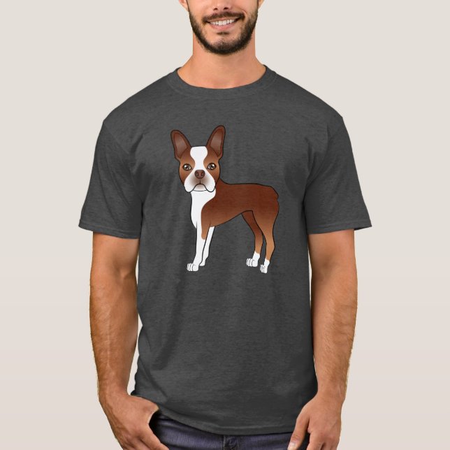 T-shirt Illustration Red Boston Terrier Cartoon Dog (Devant)