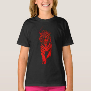 T-shirt Illustration Red Tiger - Art Gras Graphique Animal