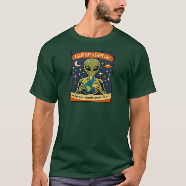 T-shirt Illustration rétro d'alien dans l'espace pour la J (Devant)