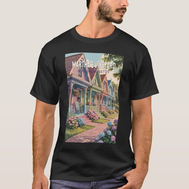 T-shirt Illustration Rétro de Martha's Vineyard Massachuse (Devant)