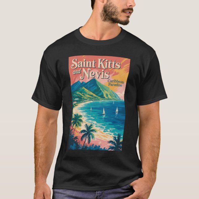 T-shirt Illustration Rétro du Paysage de Saint-Christophe- (Devant)